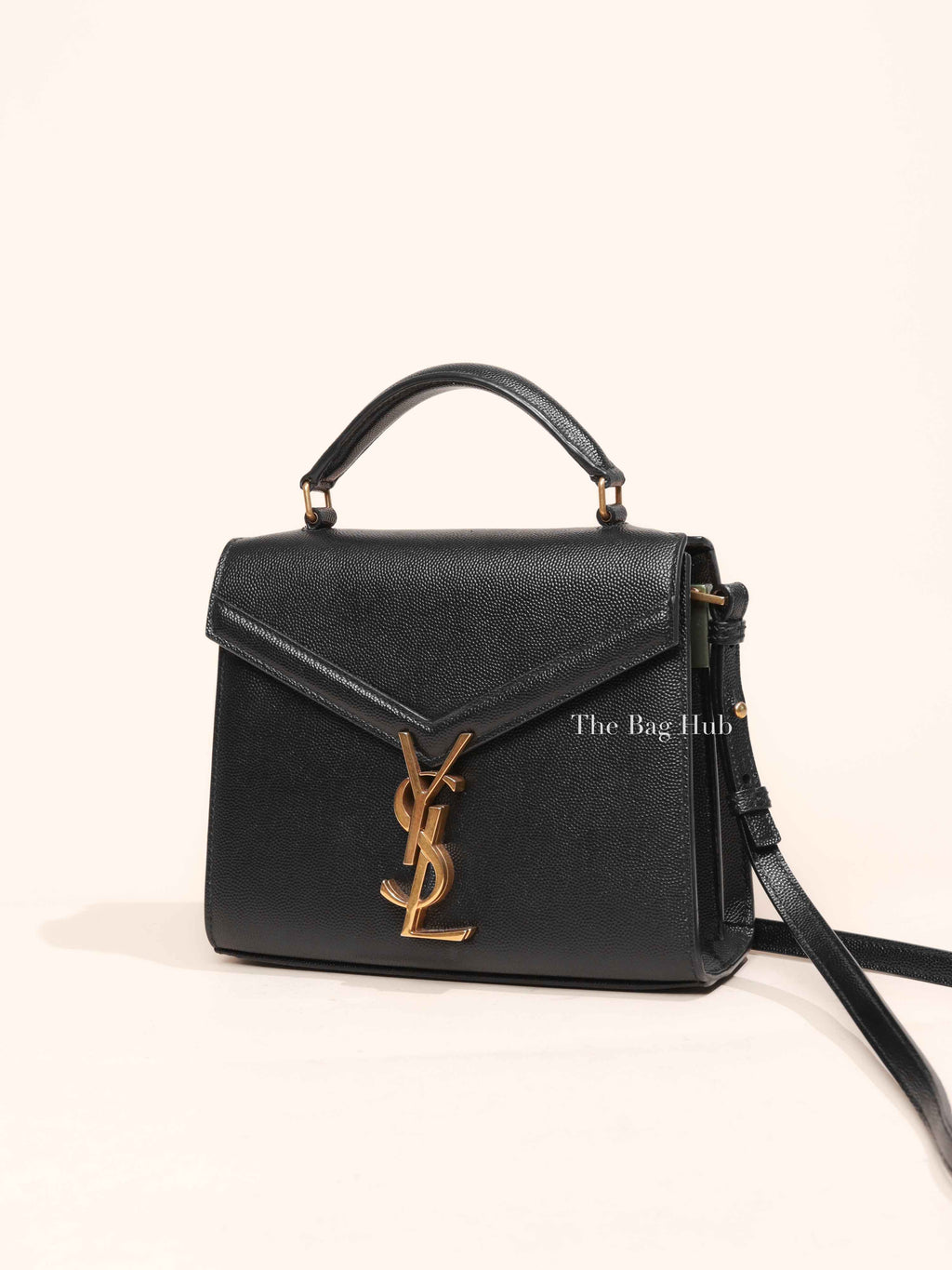 Saint Laurent Black Grain De Poudre Leather Mini Classic Monogram Cassandra Top Handle Bag