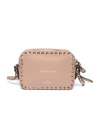 Valentino Beige Leather Rockstud Camera Bag
