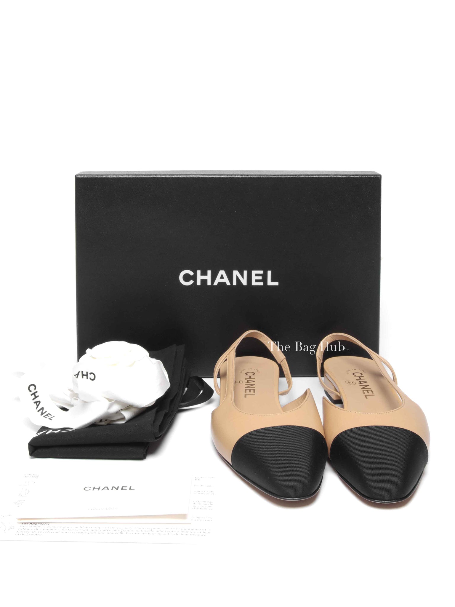 Chanel Black/Beige Leather Coco Slingback Flats Size 38C