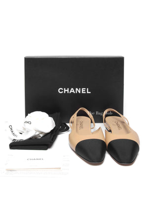 Chanel Black/Beige Leather Coco Slingback Flats Size 38C