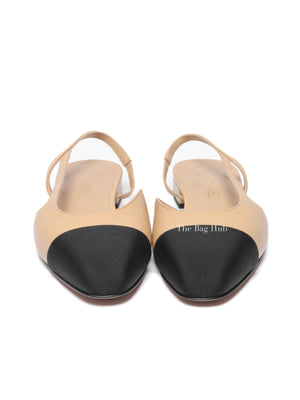 Chanel Black/Beige Leather Coco Slingback Flats Size 38C