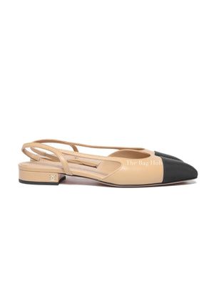 Chanel Black/Beige Leather Coco Slingback Flats Size 38C