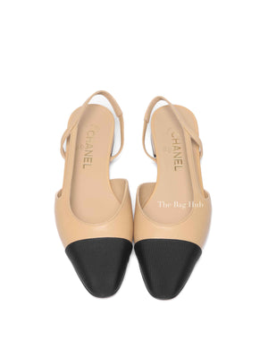 Chanel Black/Beige Leather Coco Slingback Flats Size 38C