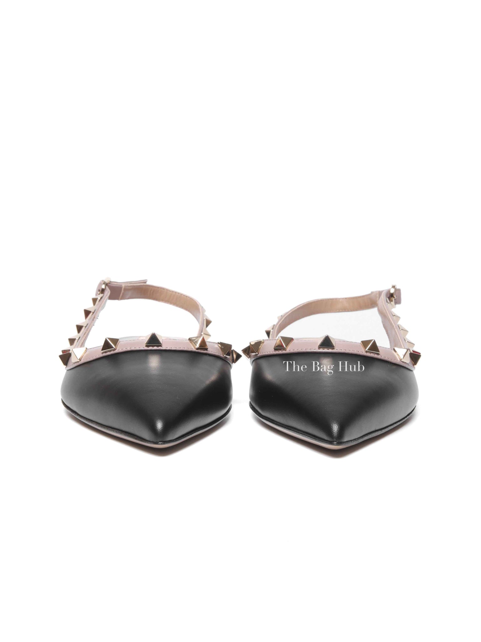 Valentino Garavani Black/Beige Leather Rockstud Ballerina Slingback Flats Size 37.5
