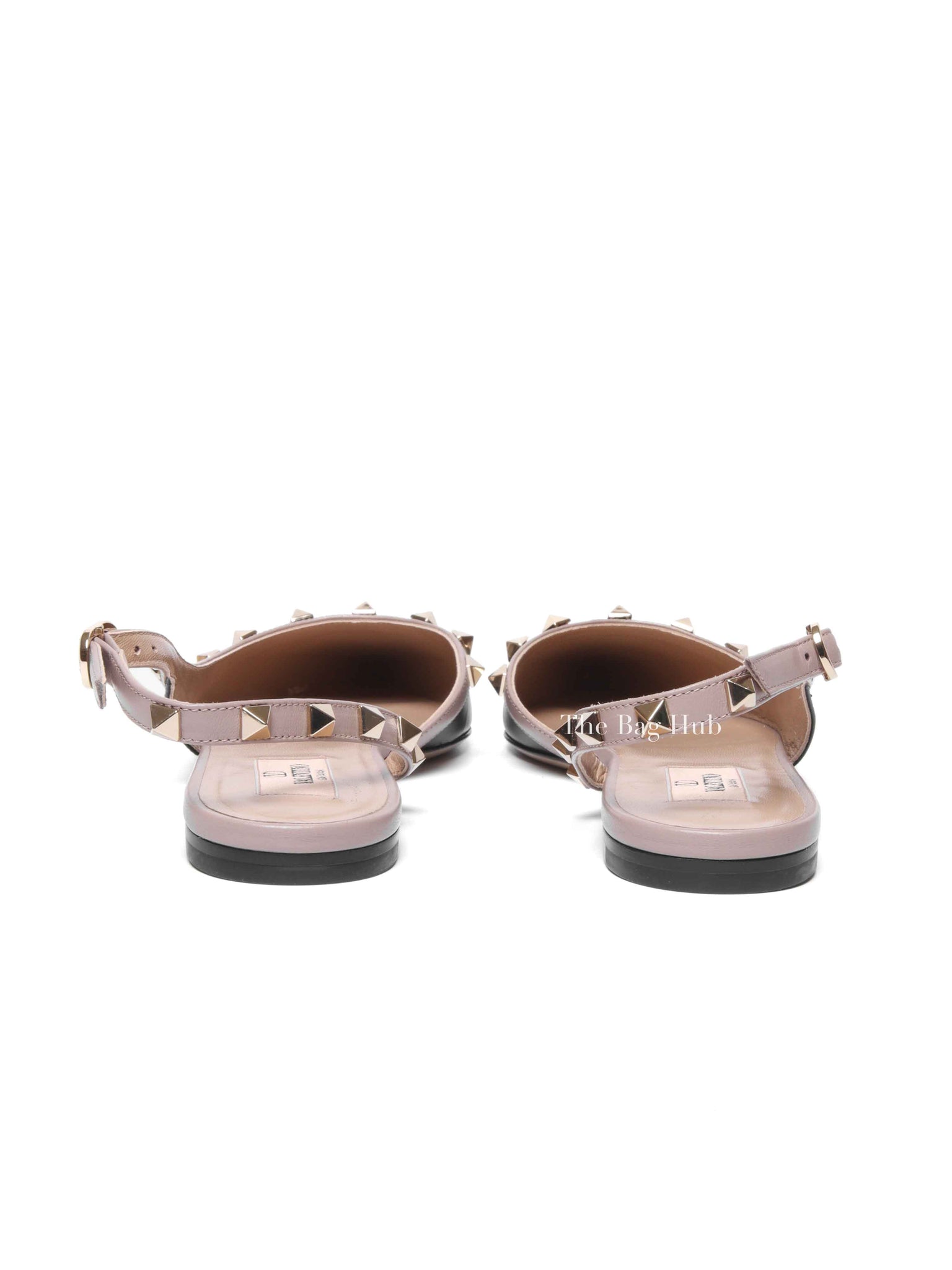 Valentino Garavani Black/Beige Leather Rockstud Ballerina Slingback Flats Size 37.5