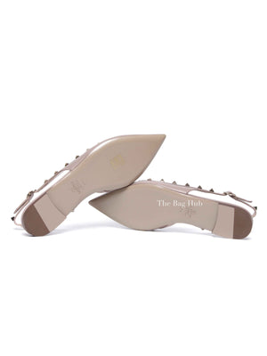 Valentino Garavani Beige Leather Rockstud Ballerina Slingback Flats Size 37.5