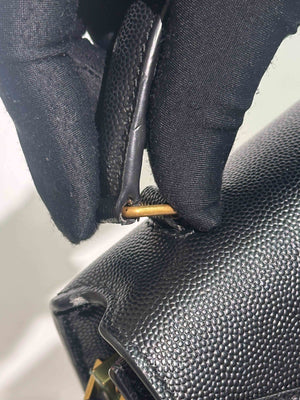 Saint Laurent Black Grain De Poudre Leather Mini Classic Monogram Cassandra Top Handle Bag