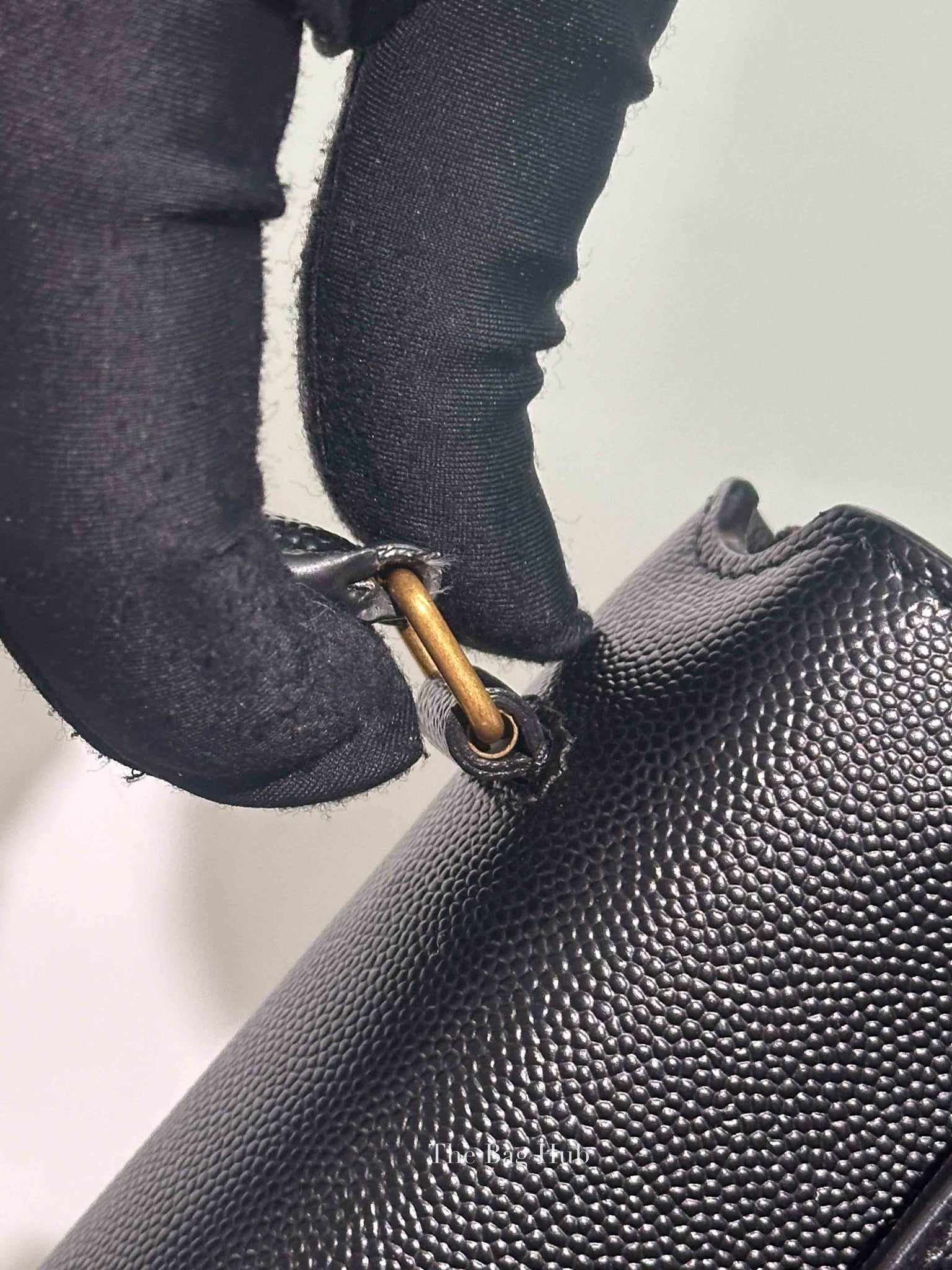 Saint Laurent Black Grain De Poudre Leather Mini Classic Monogram Cassandra Top Handle Bag