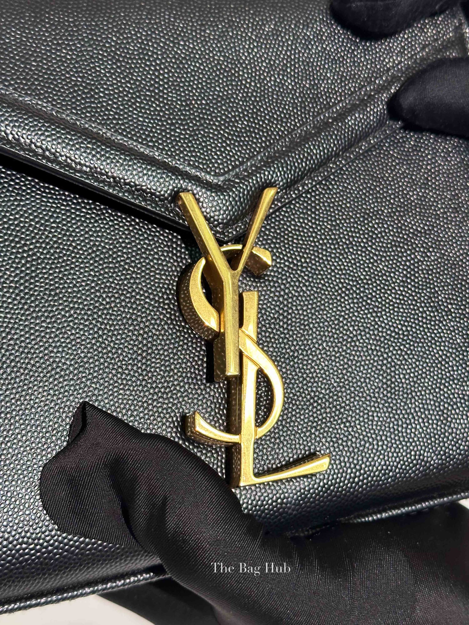 Saint Laurent Black Grain De Poudre Leather Mini Classic Monogram Cassandra Top Handle Bag