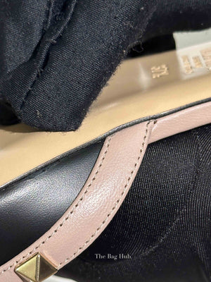 Valentino Garavani Black/Beige Leather Rockstud Ballerina Slingback Flats Size 37.5