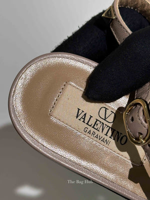 Valentino Garavani Black/Beige Leather Rockstud Ballerina Slingback Flats Size 37.5