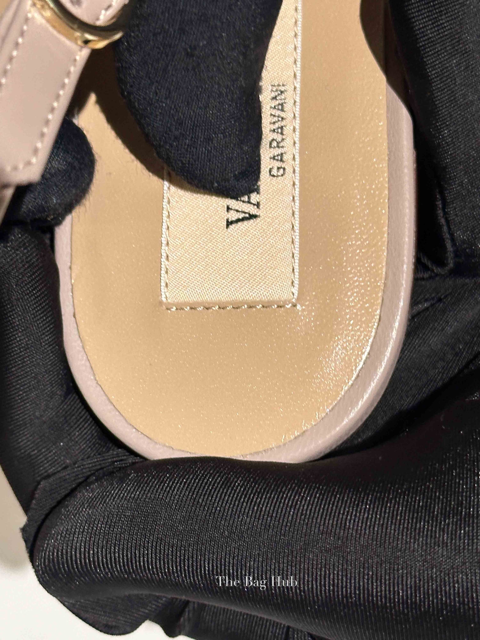 Valentino Garavani Beige Leather Rockstud Ballerina Slingback Flats Size 37.5