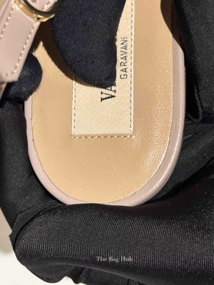 Valentino Garavani Beige Leather Rockstud Ballerina Slingback Flats Size 37.5