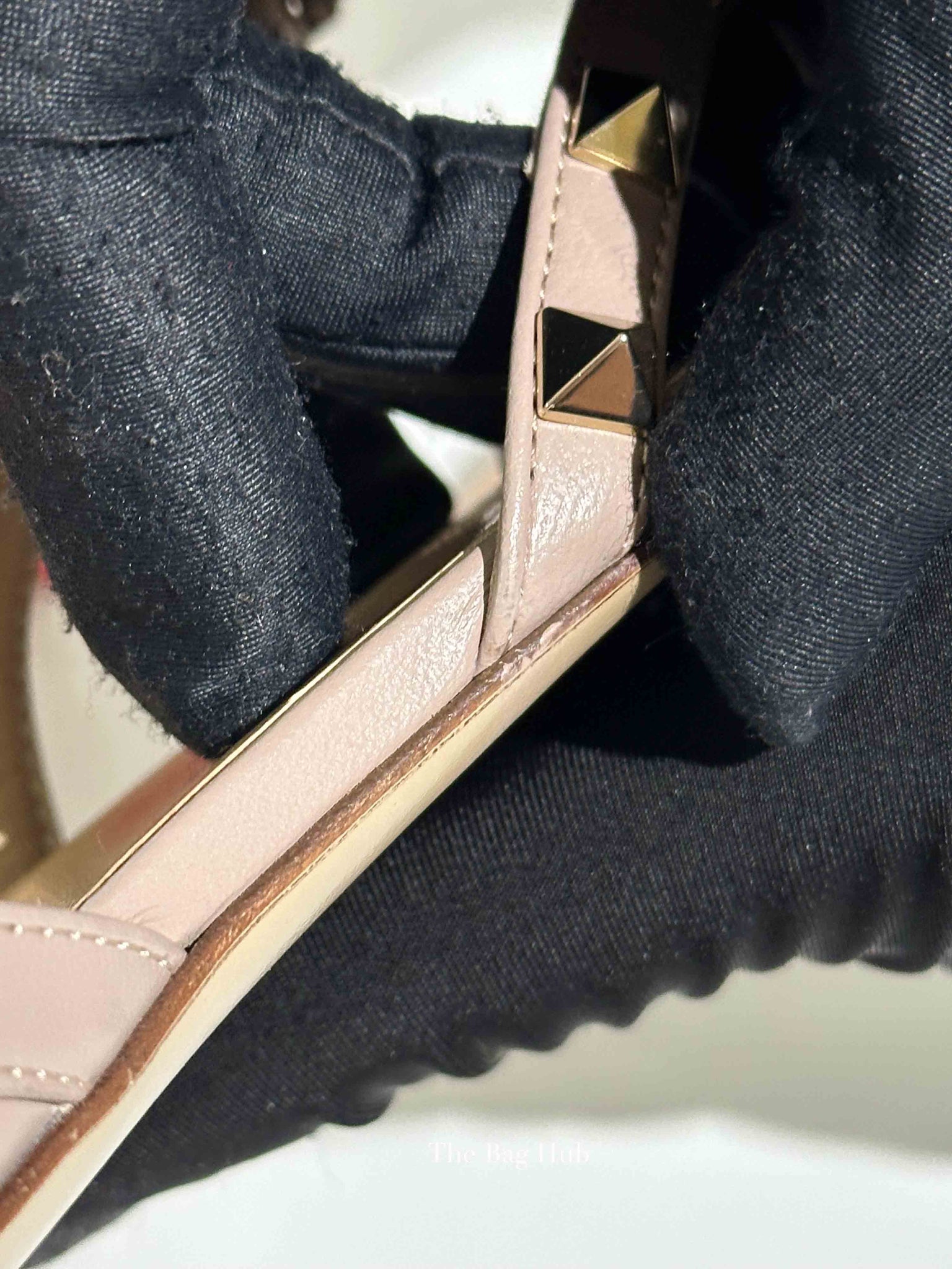 Valentino Garavani Beige Leather Rockstud Ballerina Slingback Flats Size 37.5