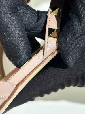 Valentino Garavani Beige Leather Rockstud Ballerina Slingback Flats Size 37.5