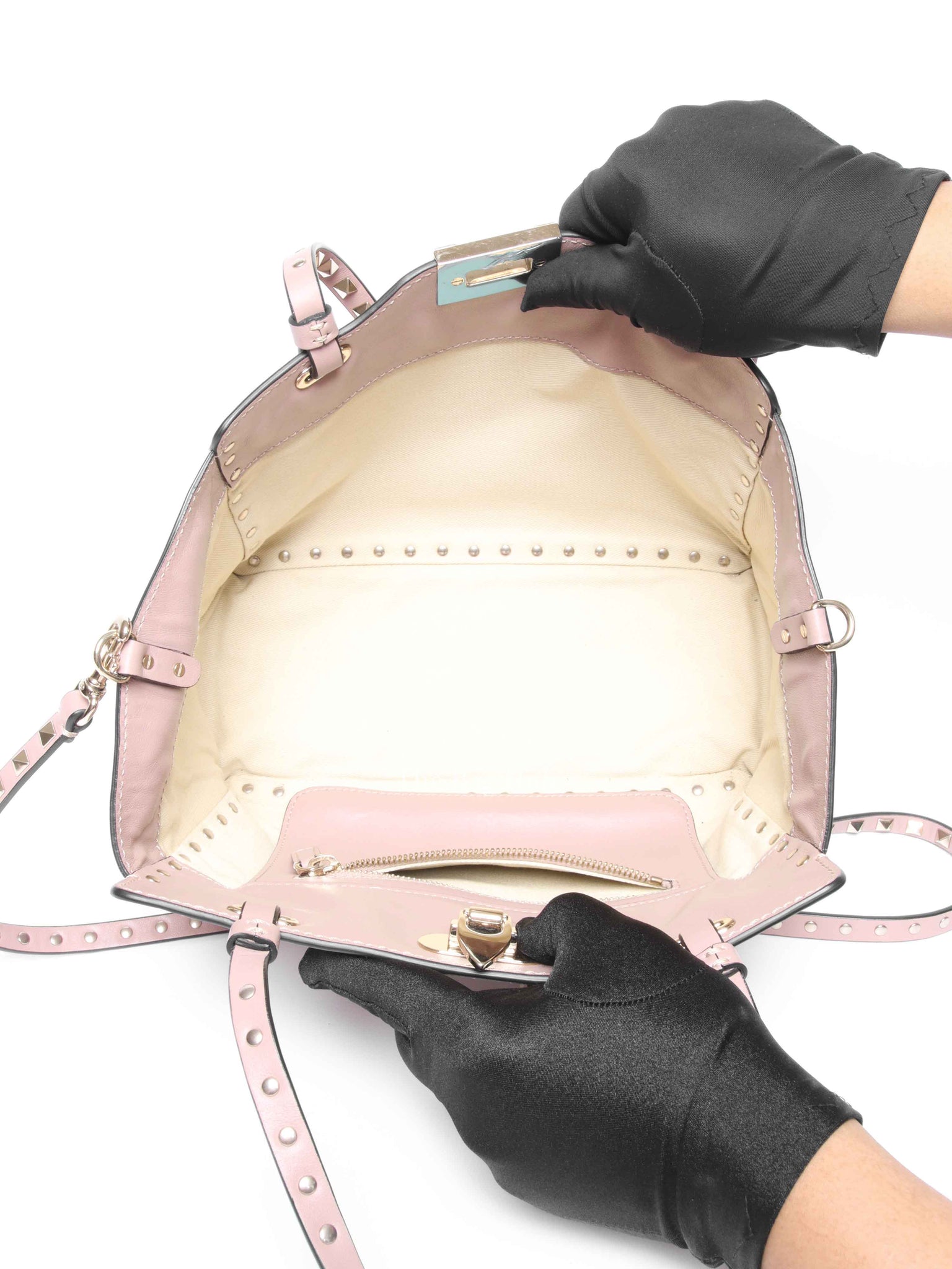 Valentino Garavani Poudre Leather Rockstud Small Trapeze Bag GHW