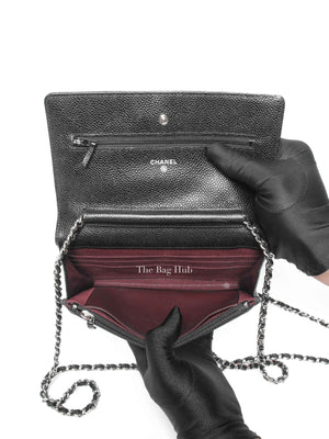 Chanel Black Caviar Quilted Wallet On Chain SHW