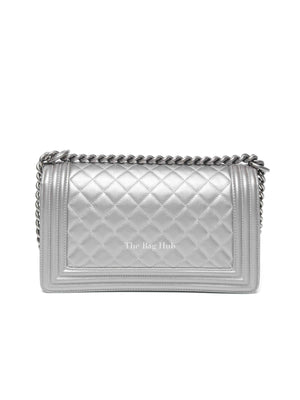Chanel Silver Caviar Quilted Le Boy Medium Bag RHW