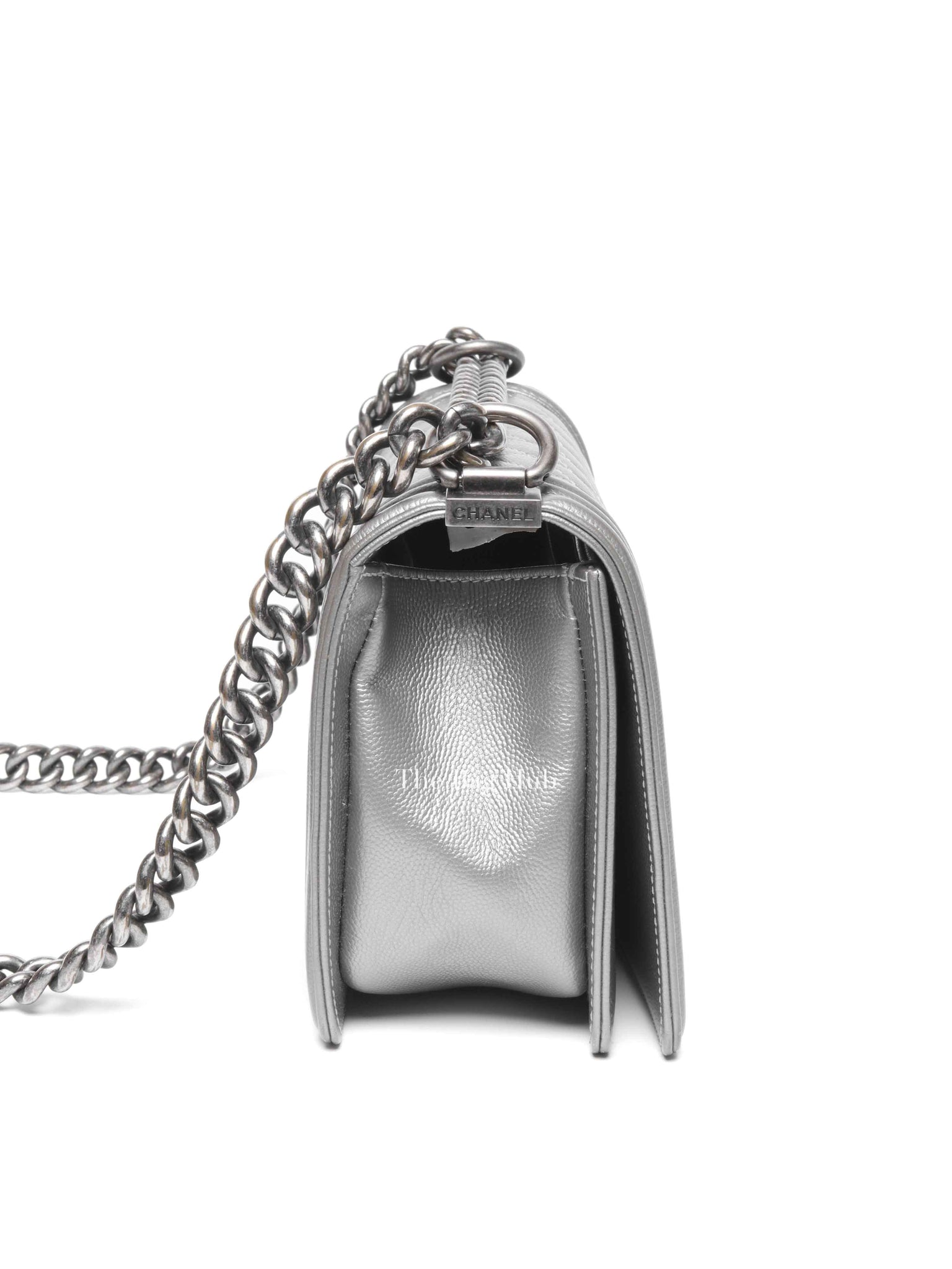Chanel Silver Caviar Quilted Le Boy Medium Bag RHW