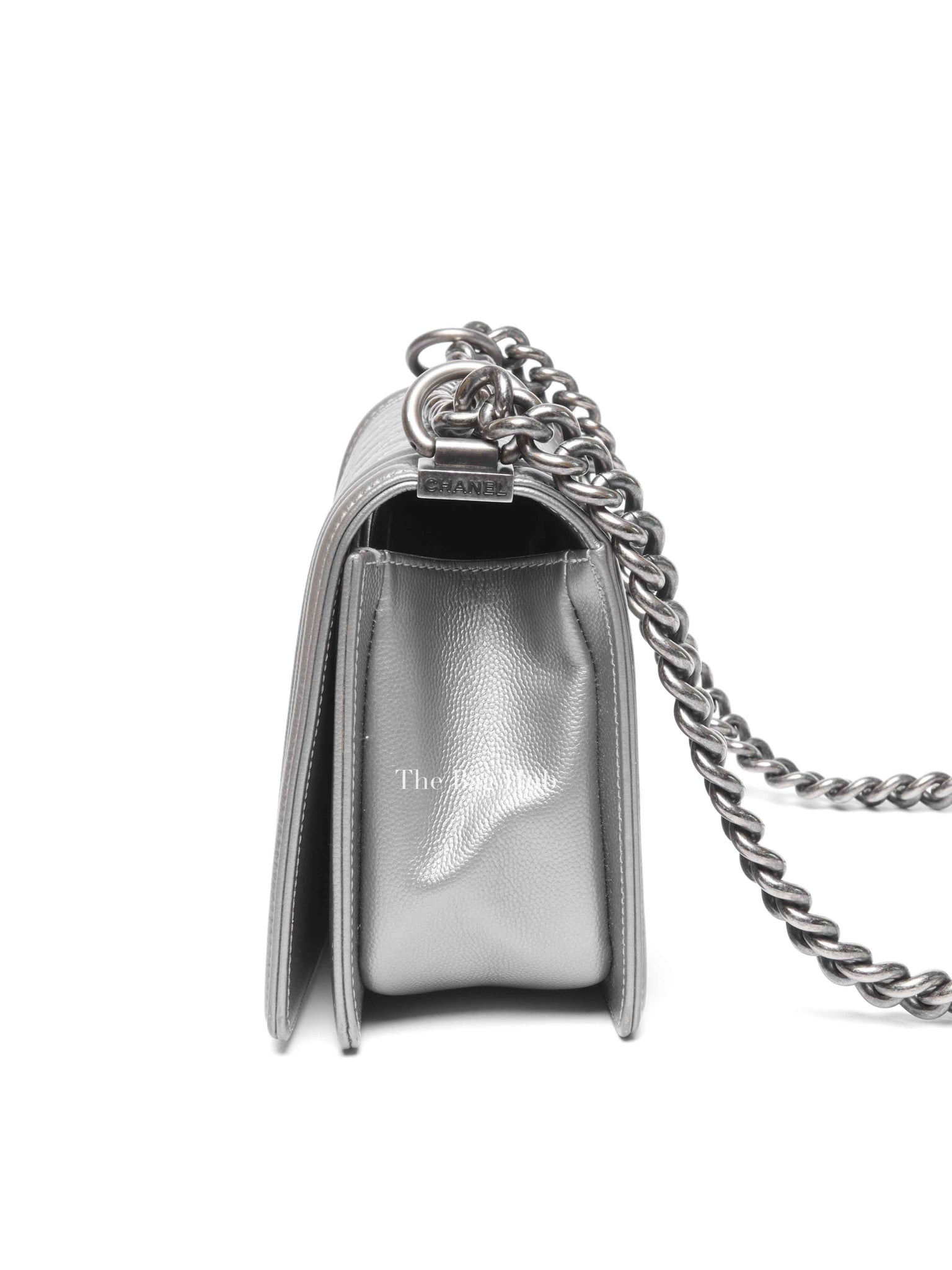 Chanel Silver Caviar Quilted Le Boy Medium Bag RHW