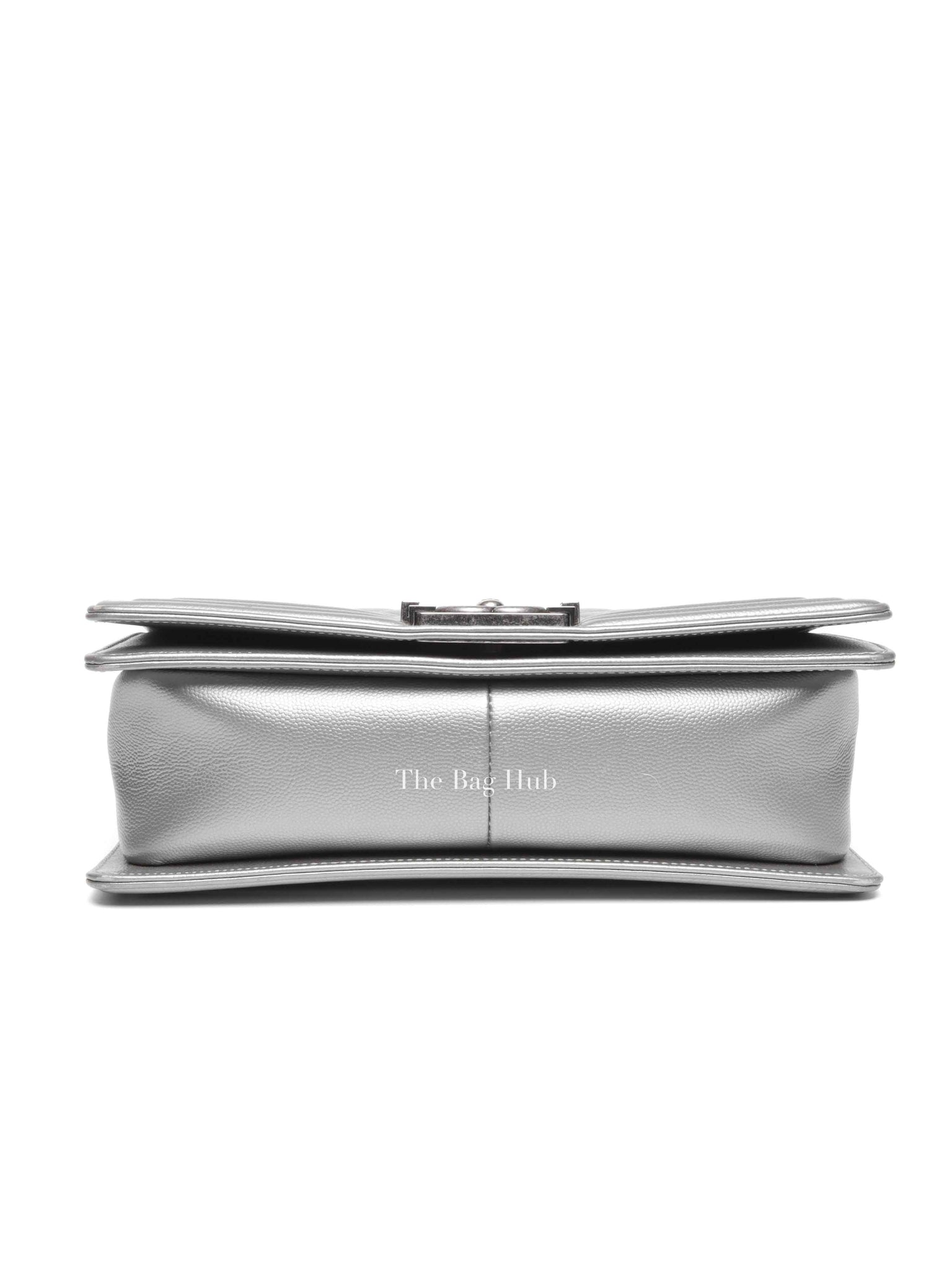 Chanel Silver Caviar Quilted Le Boy Medium Bag RHW