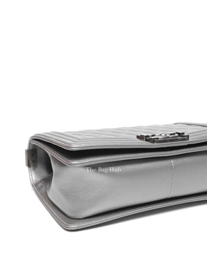 Chanel Silver Caviar Quilted Le Boy Medium Bag RHW