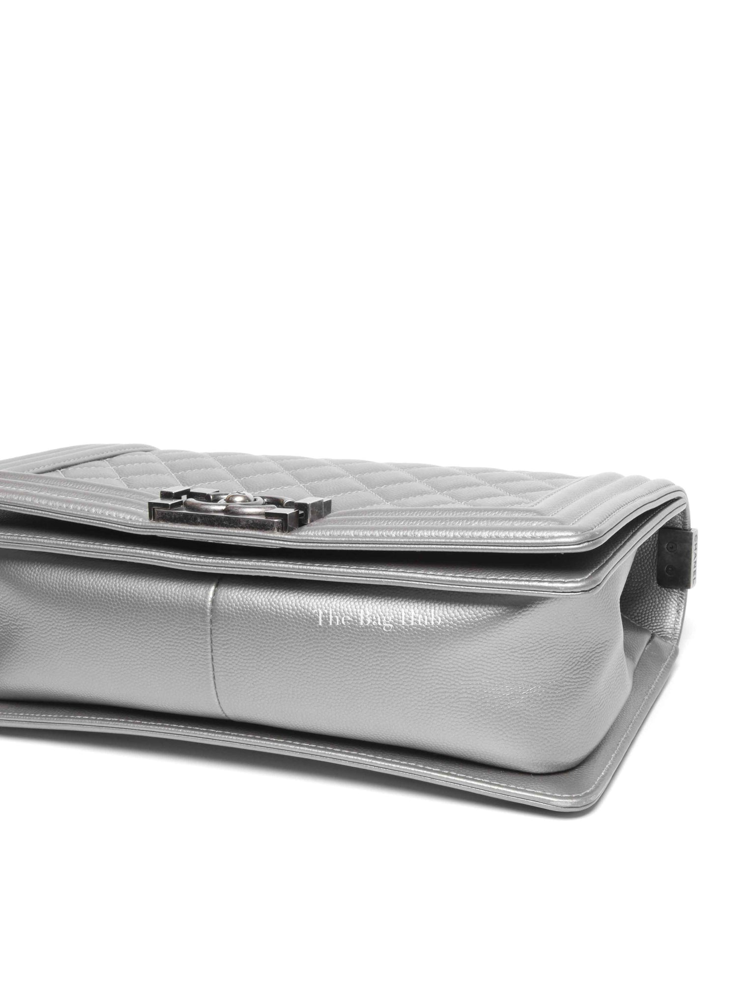 Chanel Silver Caviar Quilted Le Boy Medium Bag RHW