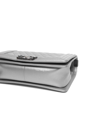 Chanel Silver Caviar Quilted Le Boy Medium Bag RHW