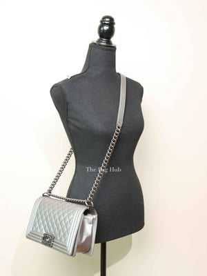 Chanel Silver Caviar Quilted Le Boy Medium Bag RHW