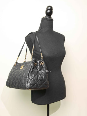 Chanel Black Quilted Leather Retro Chain Tote Bag GHW