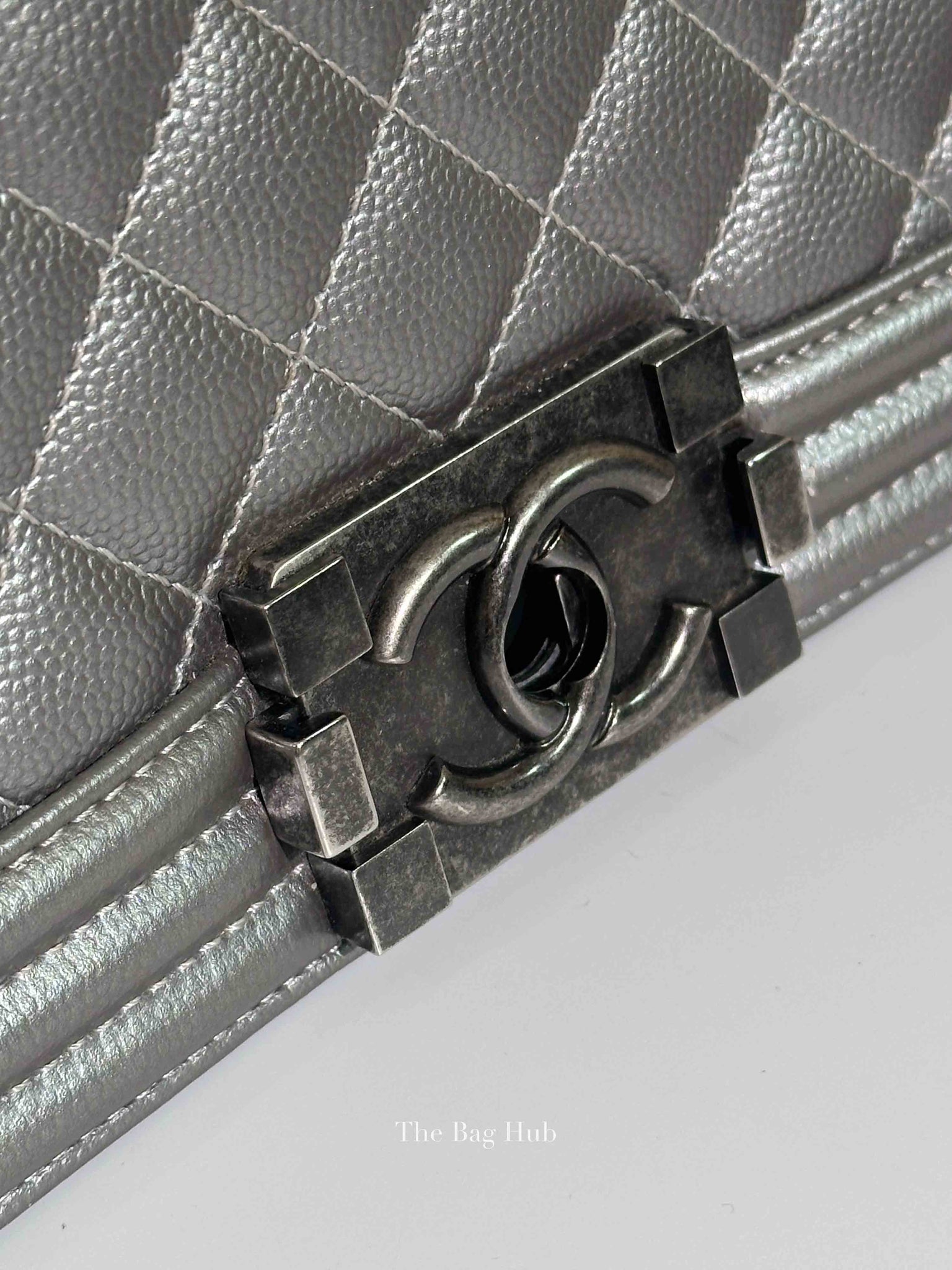 Chanel Silver Caviar Quilted Le Boy Medium Bag RHW