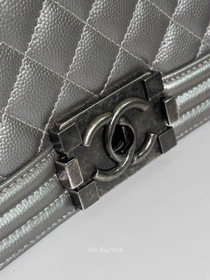 Chanel Silver Caviar Quilted Le Boy Medium Bag RHW