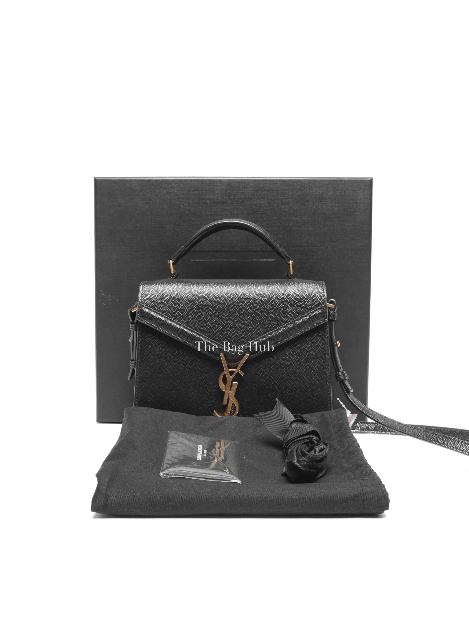 Saint Laurent Black Grain De Poudre Leather Mini Classic Monogram Cassandra Top Handle Bag