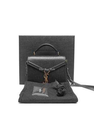 Saint Laurent Black Grain De Poudre Leather Mini Classic Monogram Cassandra Top Handle Bag