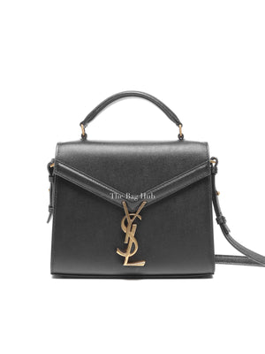 Saint Laurent Black Grain De Poudre Leather Mini Classic Monogram Cassandra Top Handle Bag