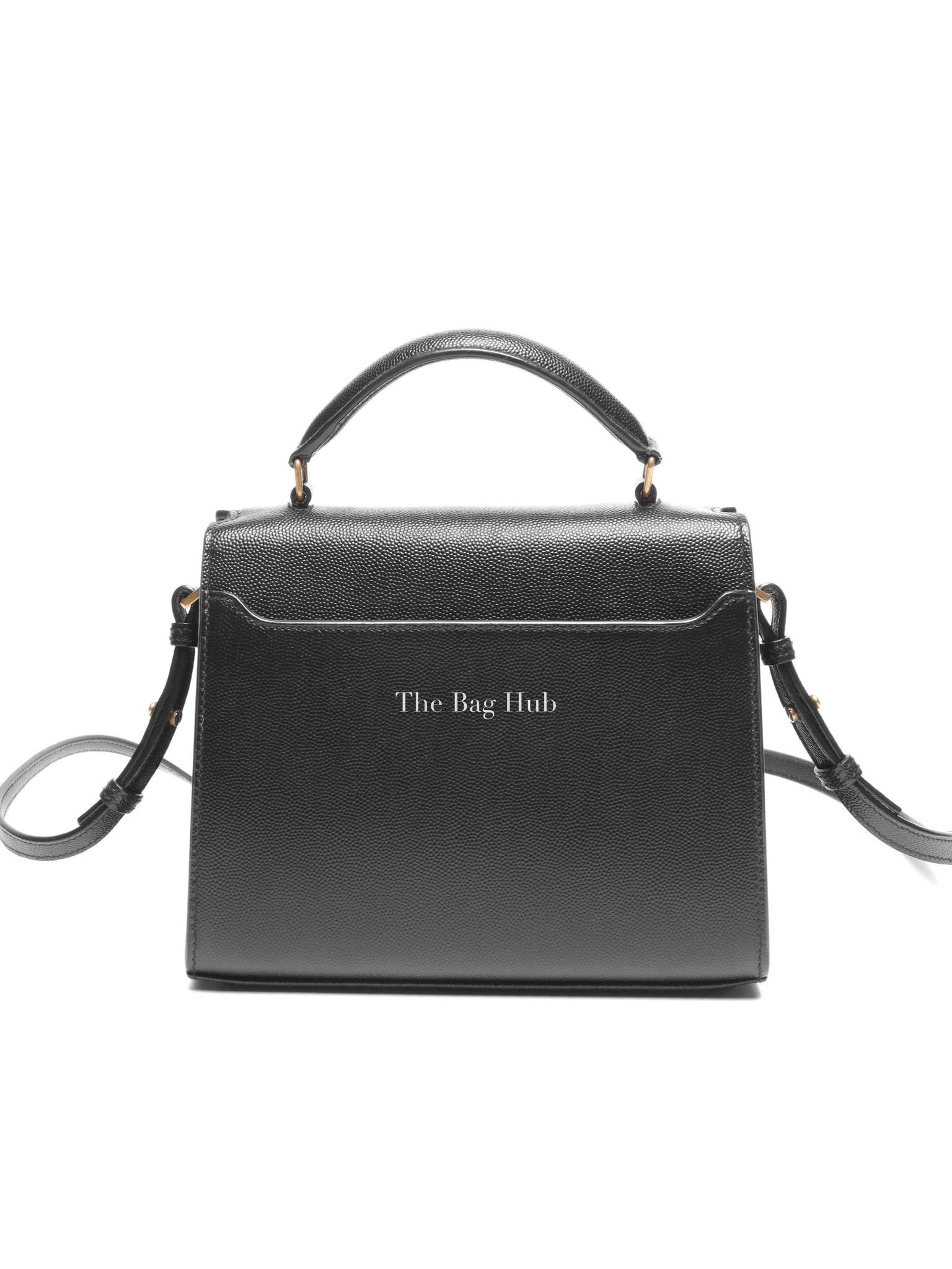 Saint Laurent Black Grain De Poudre Leather Mini Classic Monogram Cassandra Top Handle Bag