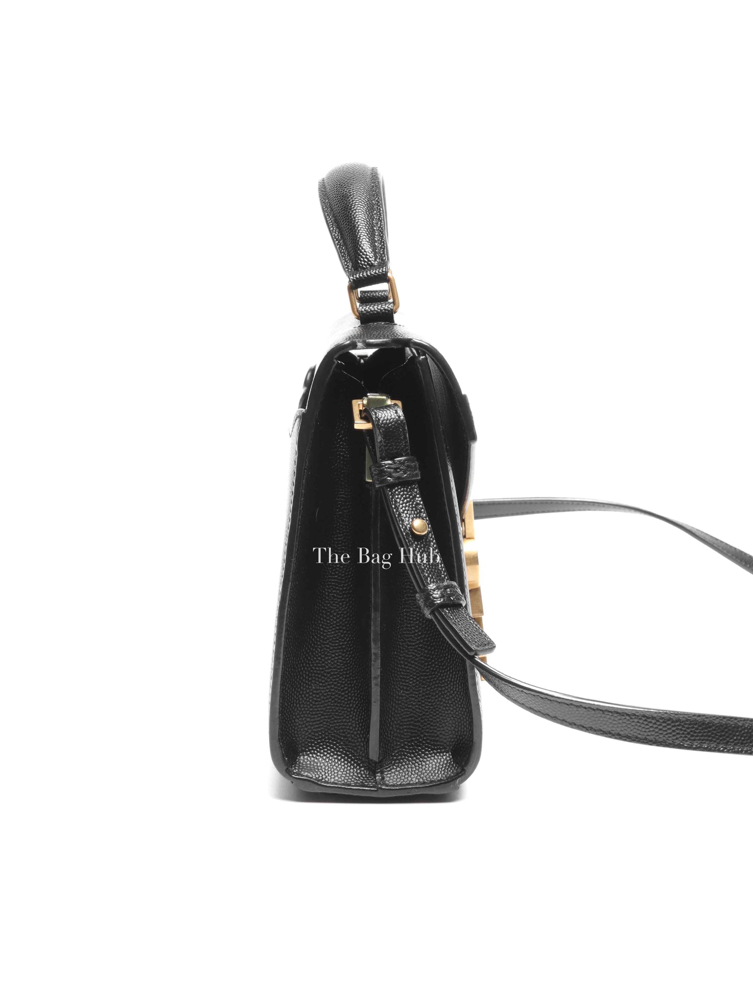 Saint Laurent Black Grain De Poudre Leather Mini Classic Monogram Cassandra Top Handle Bag