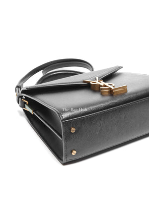 Saint Laurent Black Grain De Poudre Leather Mini Classic Monogram Cassandra Top Handle Bag