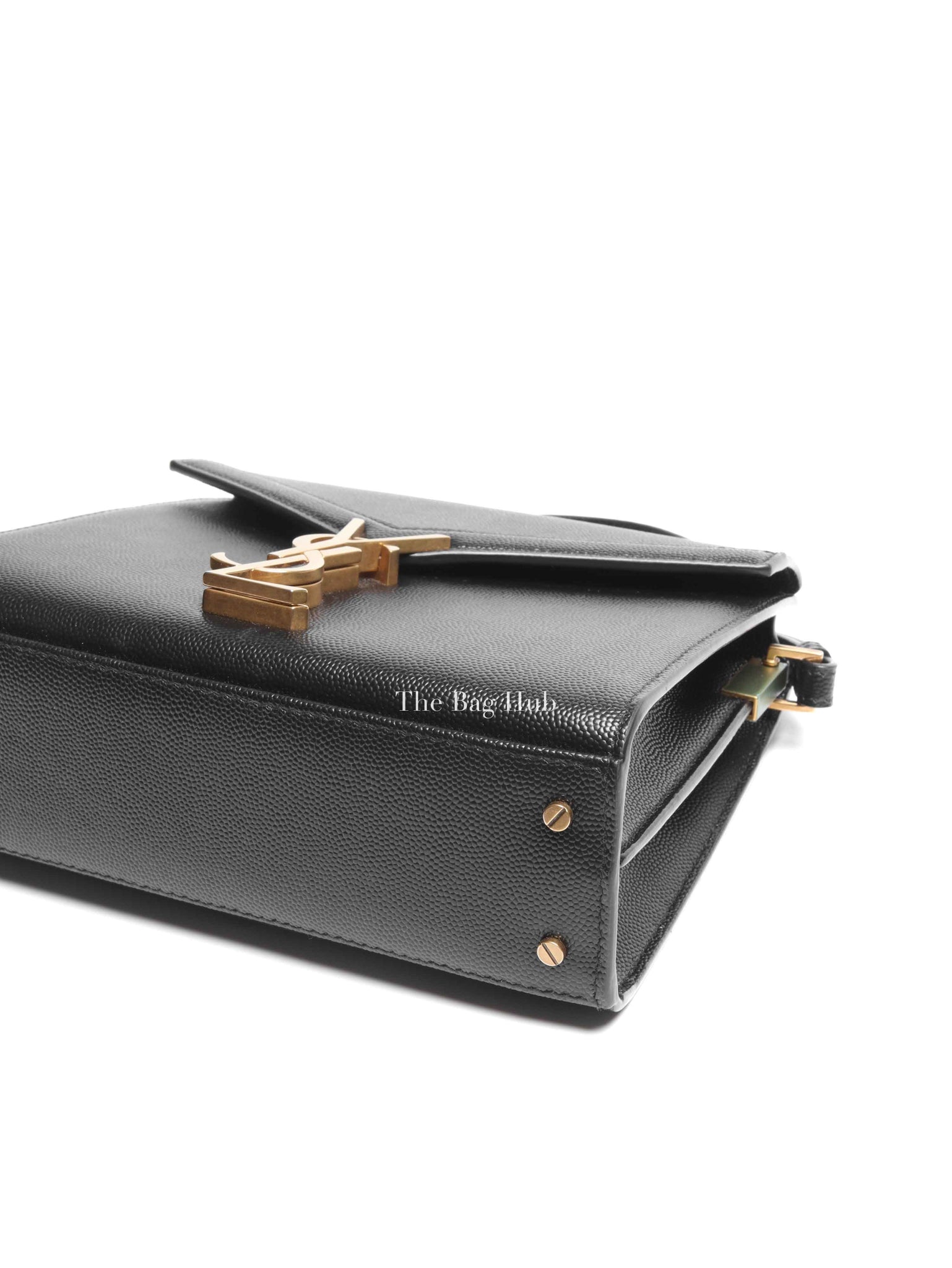 Saint Laurent Black Grain De Poudre Leather Mini Classic Monogram Cassandra Top Handle Bag