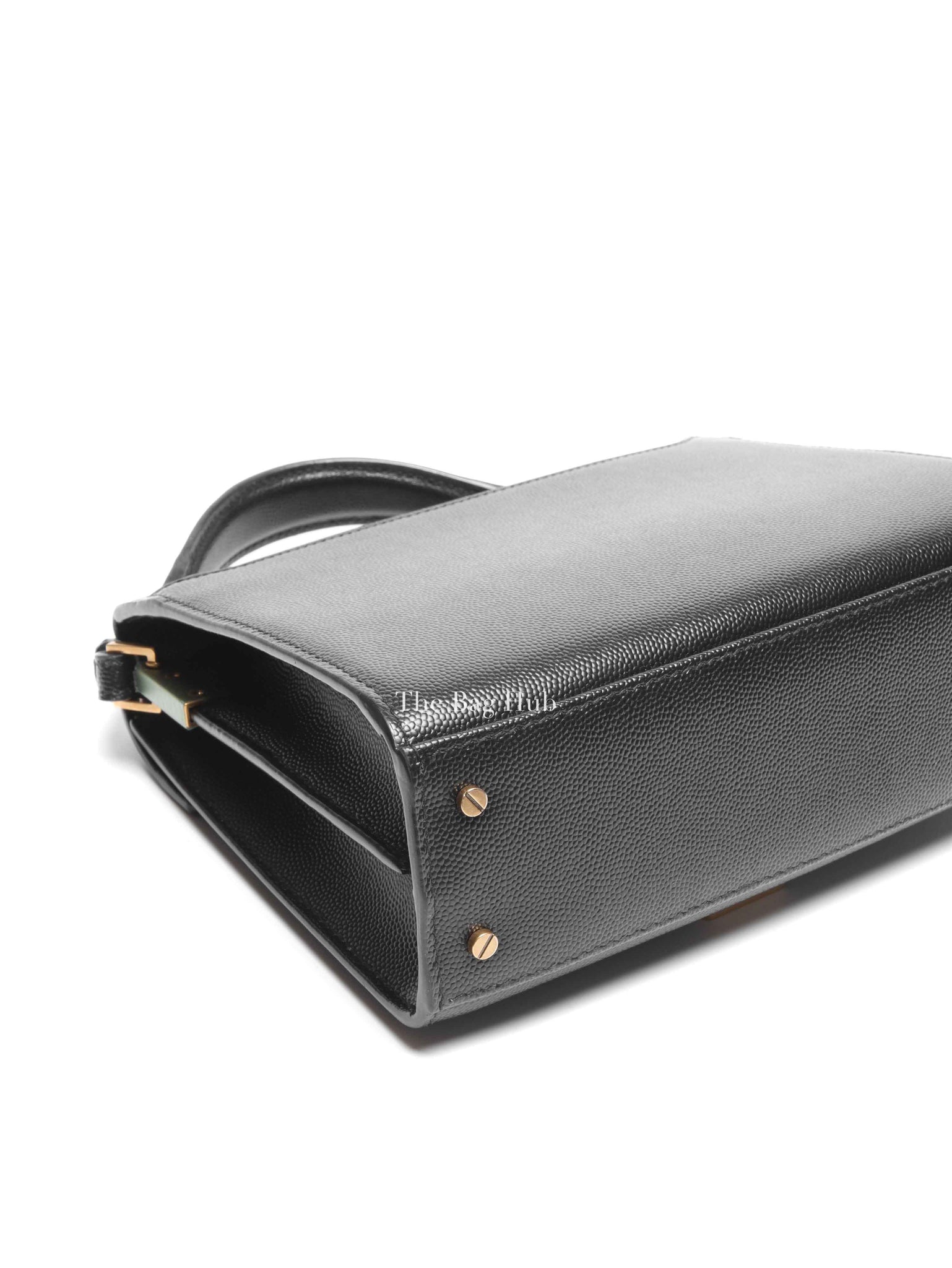 Saint Laurent Black Grain De Poudre Leather Mini Classic Monogram Cassandra Top Handle Bag