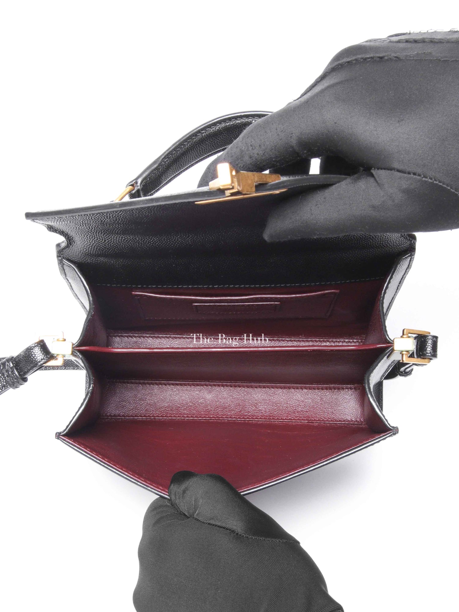 Saint Laurent Black Grain De Poudre Leather Mini Classic Monogram Cassandra Top Handle Bag
