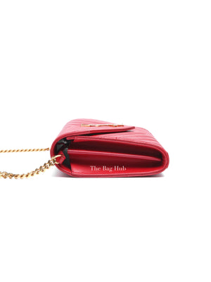 Saint Laurent Red Grain De Poudre Matelasse Chevron Monogram Cassandre Chain Wallet GHW