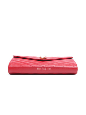 Saint Laurent Red Grain De Poudre Matelasse Chevron Monogram Cassandre Chain Wallet GHW