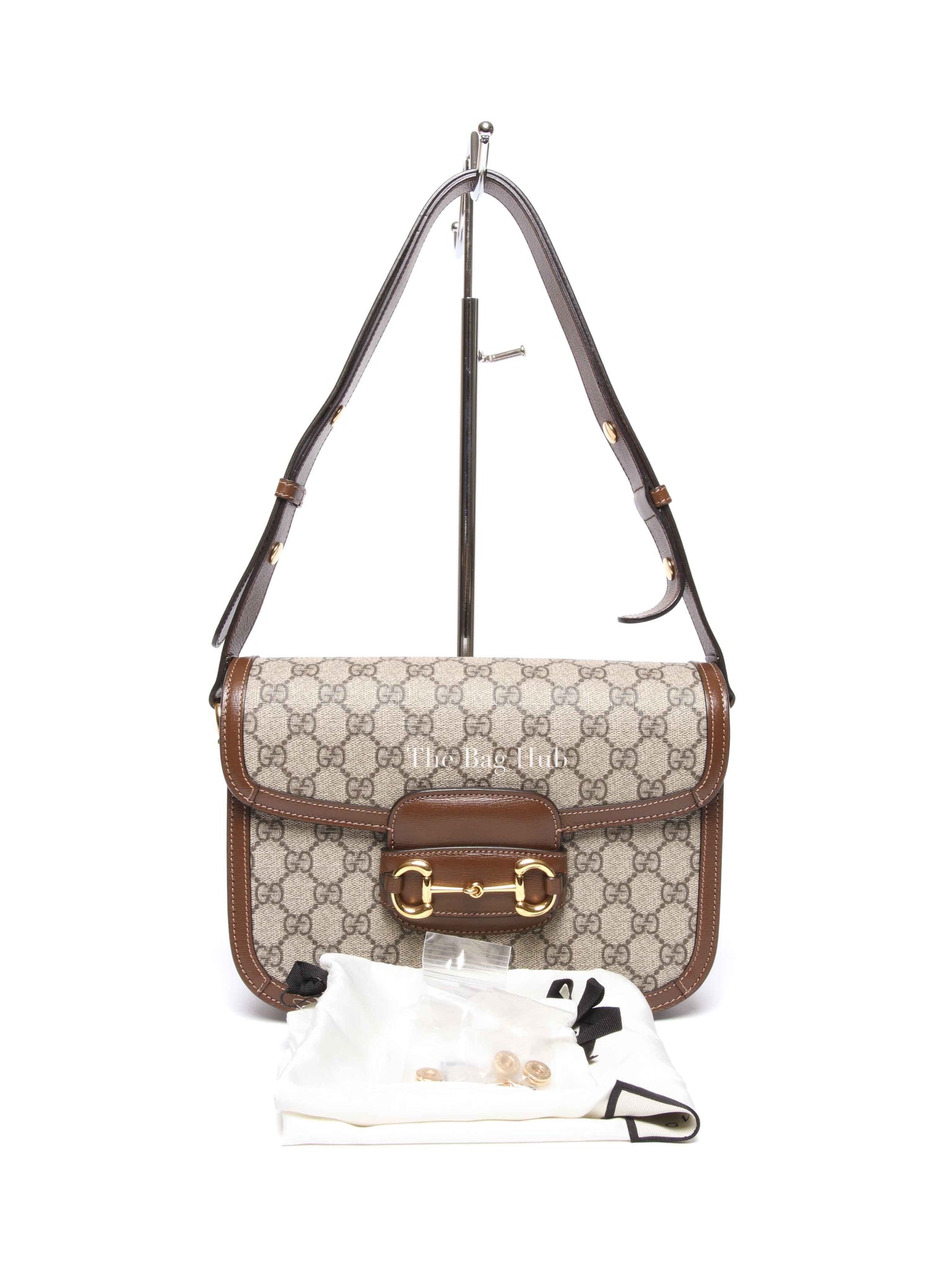 Gucci Brown GG Supreme Canvas Horsebit 1955 Medium Shoulder Bag