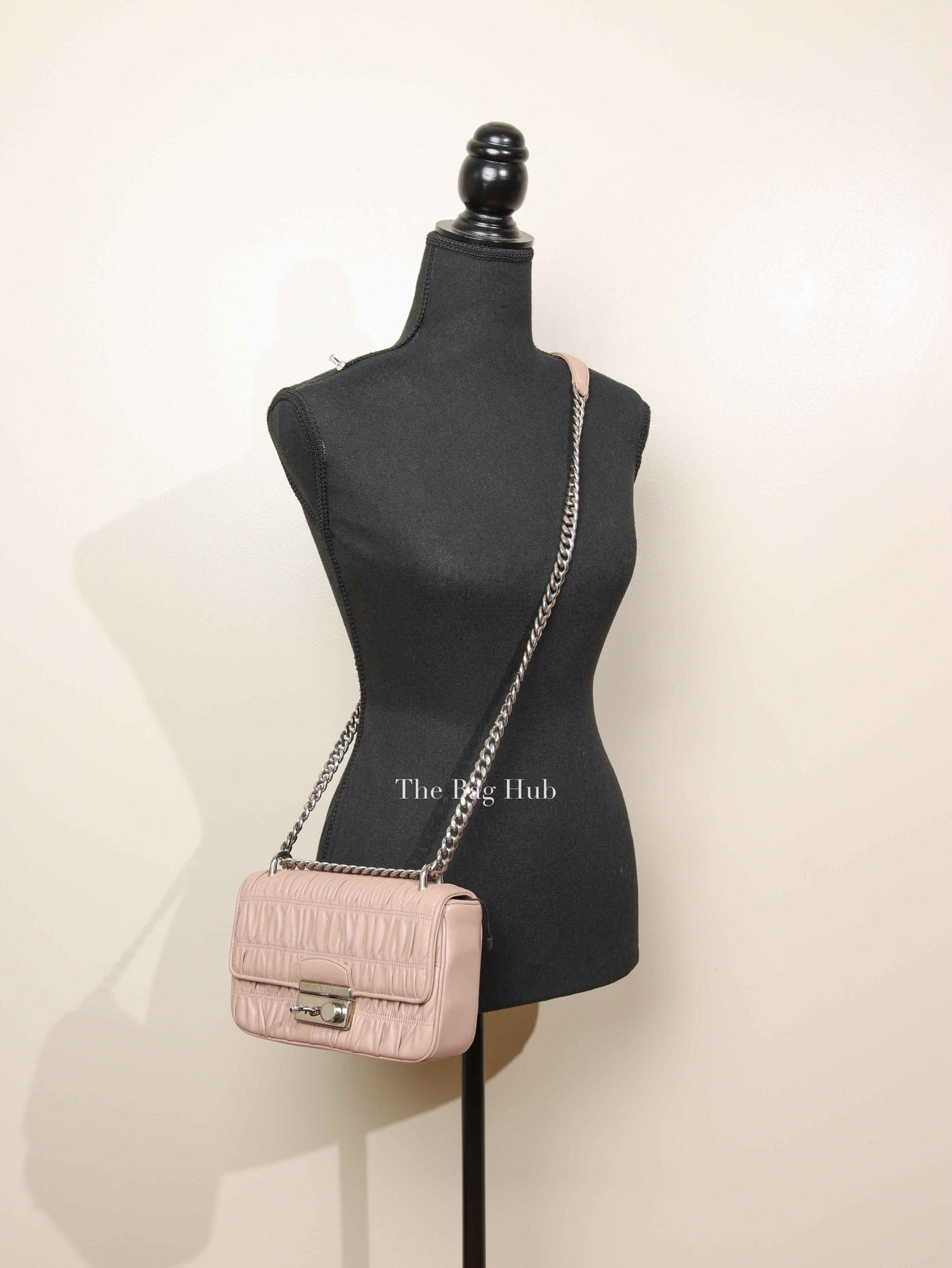 Prada Cipria Nappa Gaufre Sound Chain Flap Small Shoulder Bag