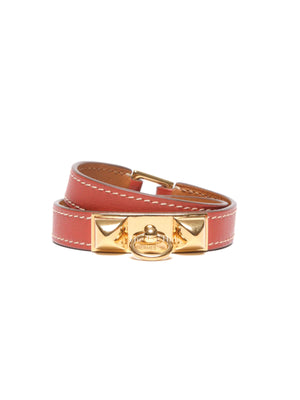 Hermes Rose Azalee Leather Rivale Double Tour XS Bracelet GHW