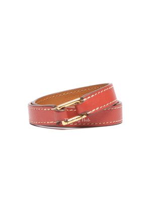 Hermes Rose Azalee Leather Rivale Double Tour XS Bracelet GHW