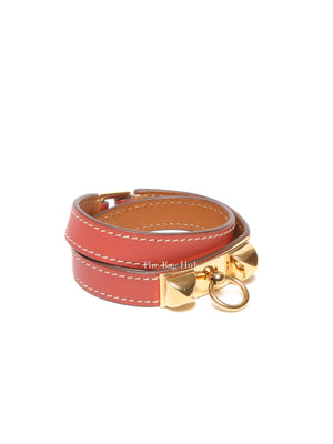 Hermes Rose Azalee Leather Rivale Double Tour XS Bracelet GHW