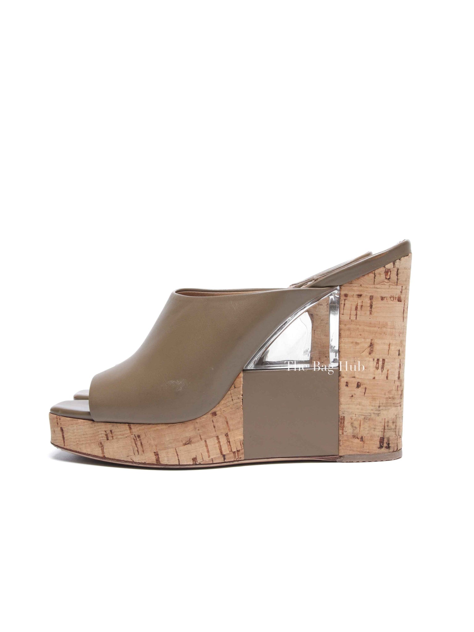 Salvatore Ferragamo Moss Green Leather Wedge Platform Shoes Size 6