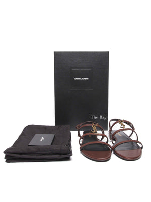 Saint Laurent Brown Leather Cassandre Sandals Size 38